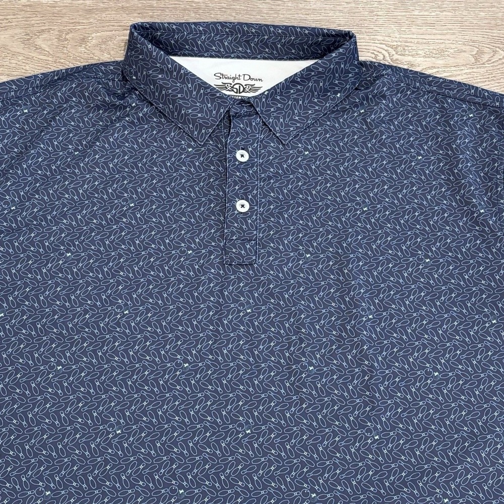 Straight Down Performance Golf Polo Bowling Pins Men 3XL Graphic Pattern‎ Preppy
